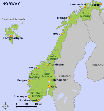 ノルウェー・フィヨルドの地図